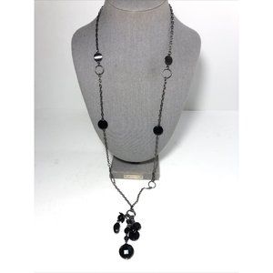 Women’s long 40” Black bead pendant Necklace. Faux Onyx- Faceted & Round Beads